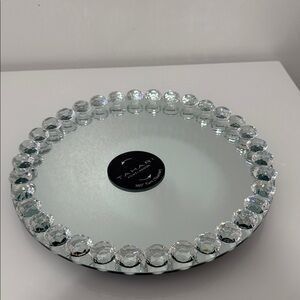 Tahari Crystal Rotating Mirror Tray | Round Vanity / Perfume Display | 12”